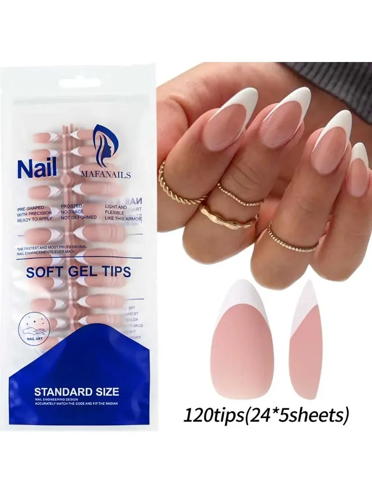 120/150 Stück Matte Weiße Französische Gel-Nagelspitzen Mittellange Mandel-Form Nude Press-On Nägel 0,75-2,6cm Rosa/Nude ABS Soft-Gel Künstliche Nagelspitzen
