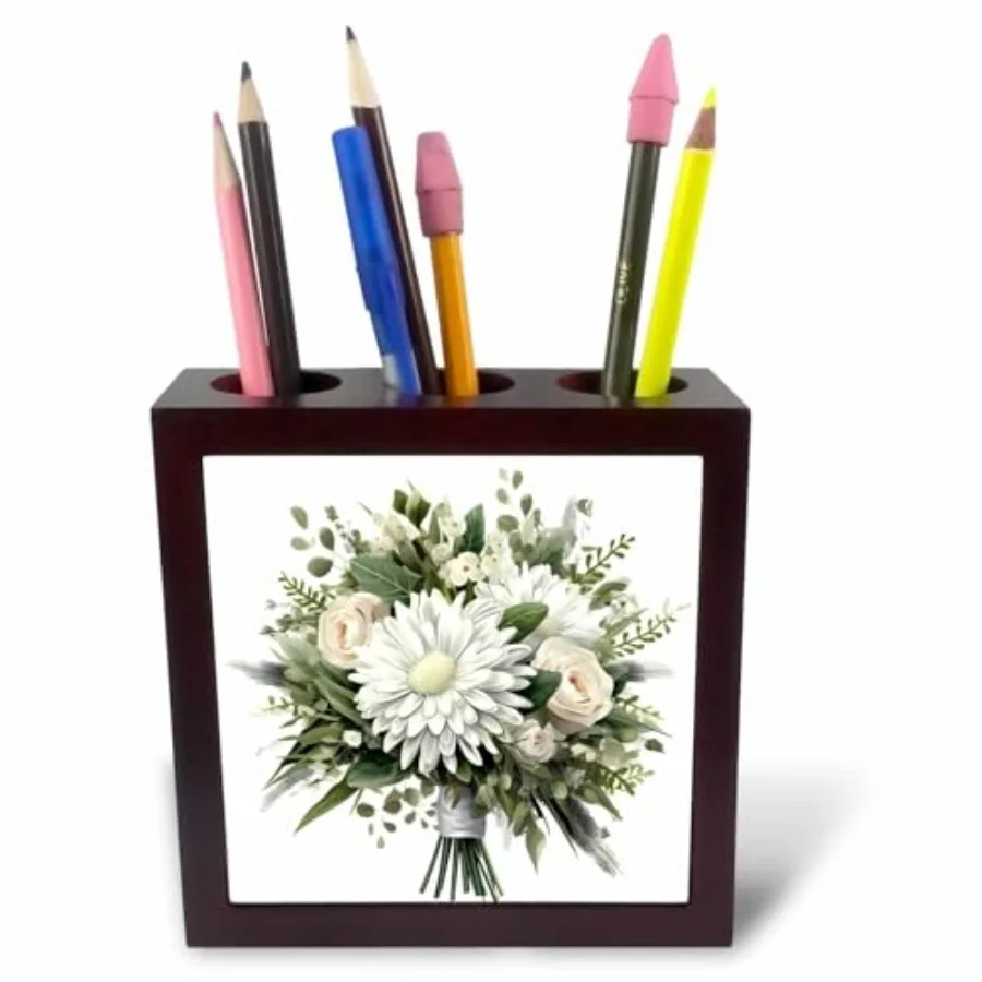 

Pretty White Flowers and Greenery Bridal Bouquet... - Tile Pen Holders ph-383259-1