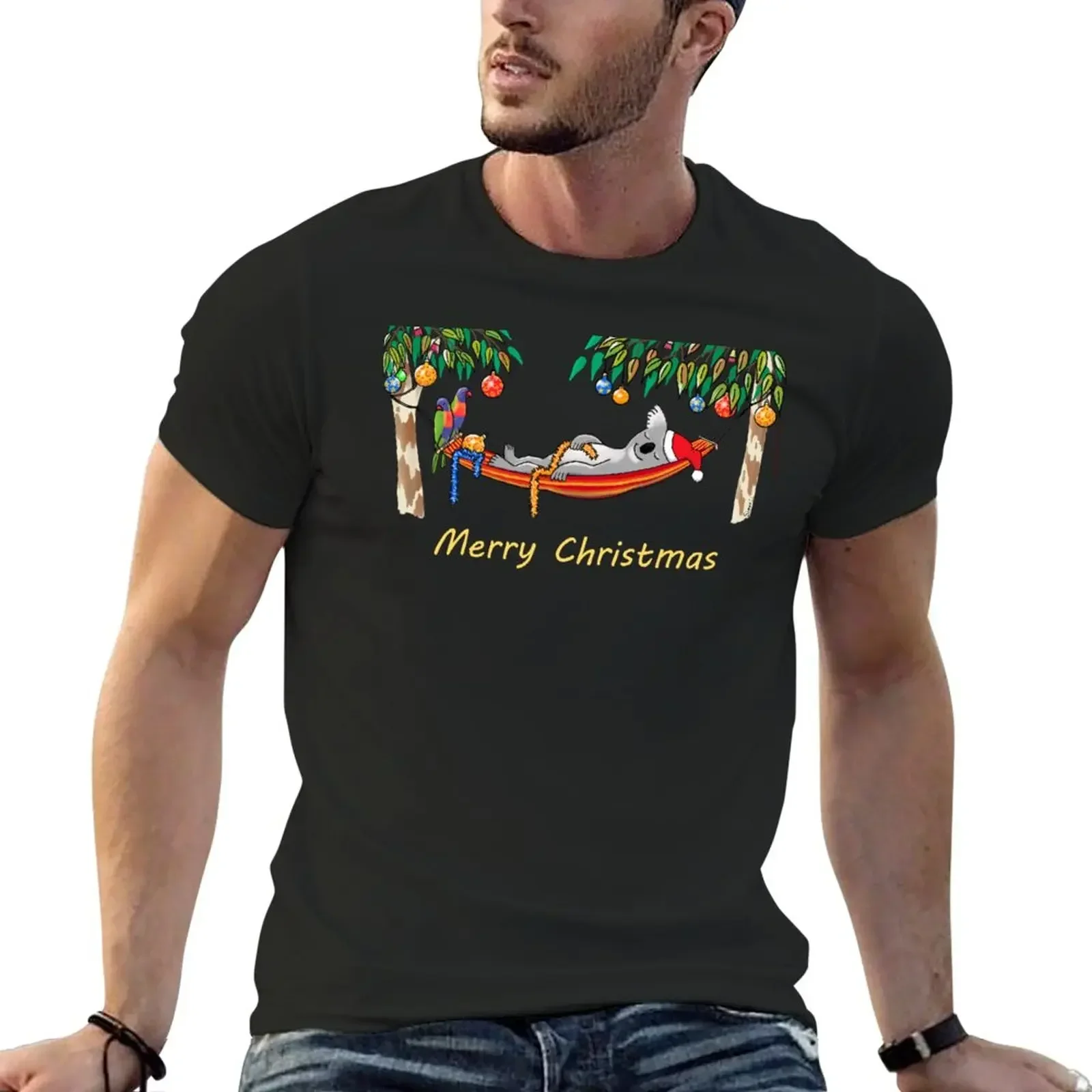 Koala Relaxing Hammock - Merry Christmas T-Shirt tees heavyweights mens t shirts pack