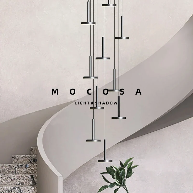 Imagem -05 - Modern Minimalista Stairway Chandelier Villa Duplex Luzes Pingente Loft Oco Escada Droplight Linha Longa Luminária Led