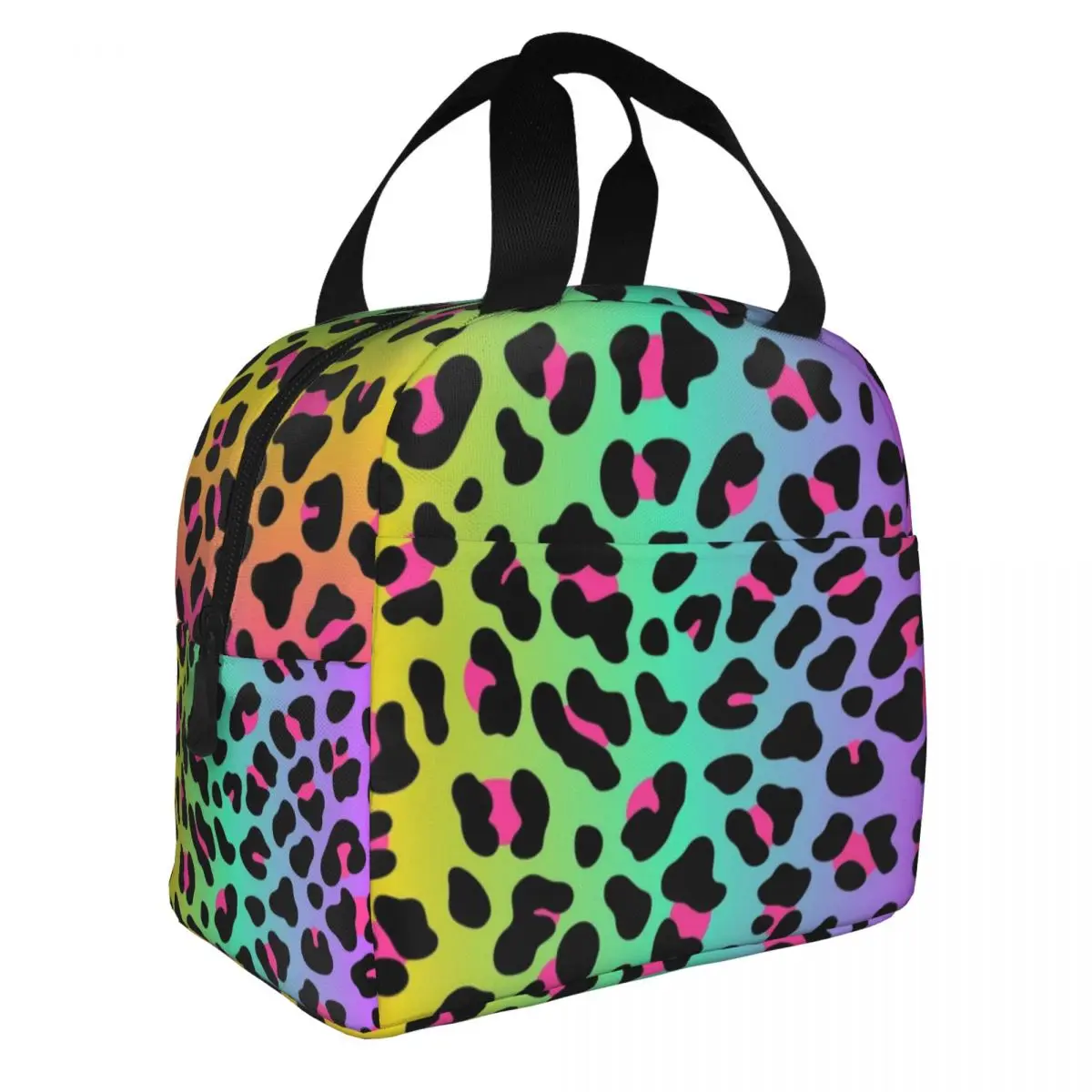 Neon Rainbow Leopard Animal Print Lunch Bag Men Women Cooler Thermal Insulated Lunch Box for Office
