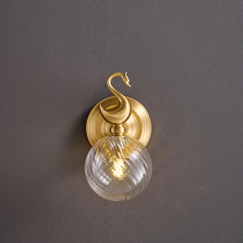 Vintage Copper and  Glass Wall Light - Elegant Indoor Light Fixture for Dining Room, Living, Entryway, Bedroom Swan Wall Lamp