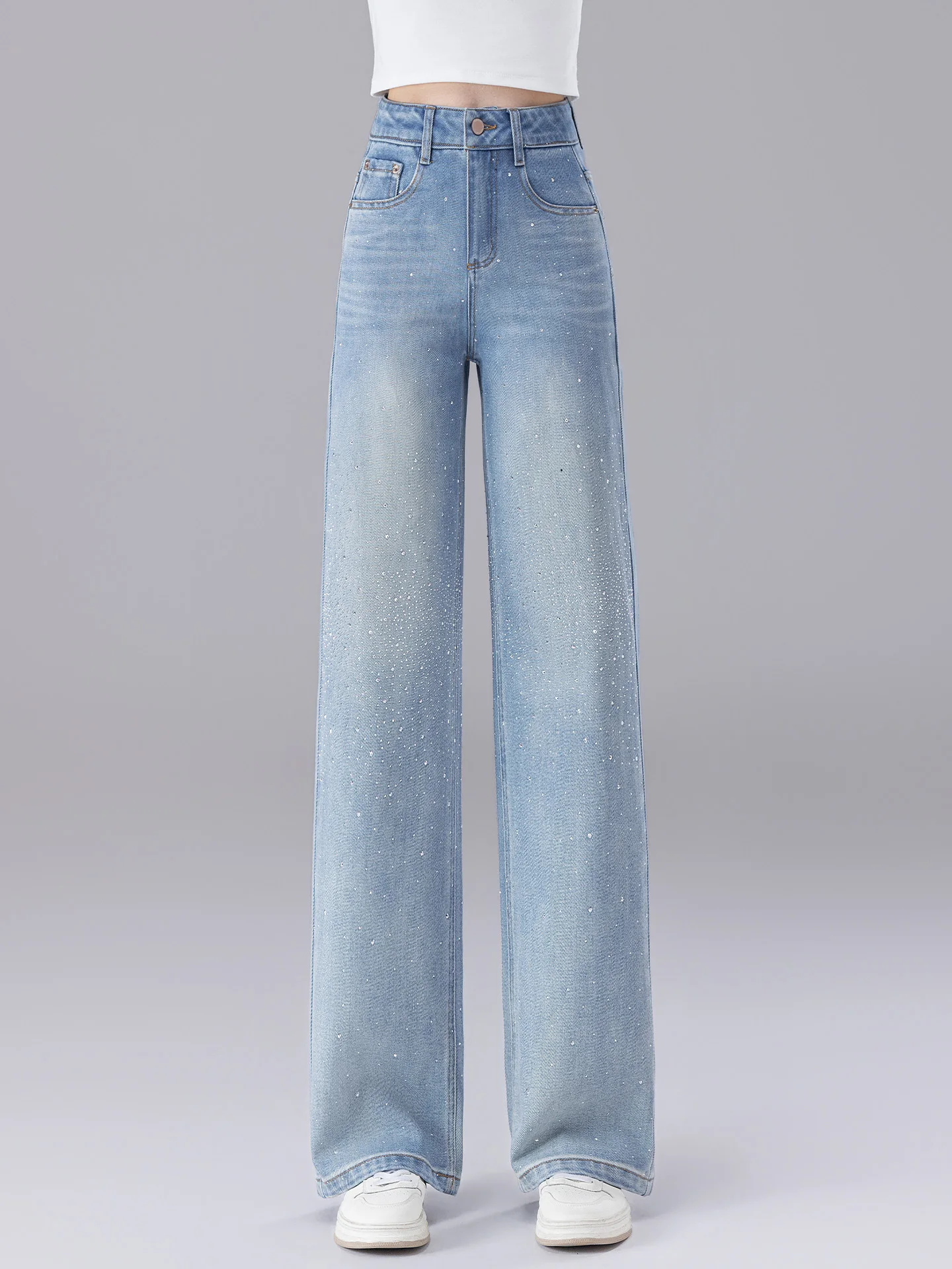 

High Waist Wide Leg Jeans Women's Spring Autumn 2026 New Style Dreamy Elegant Slim Straight Cut Denim Pants Glittering Stars
