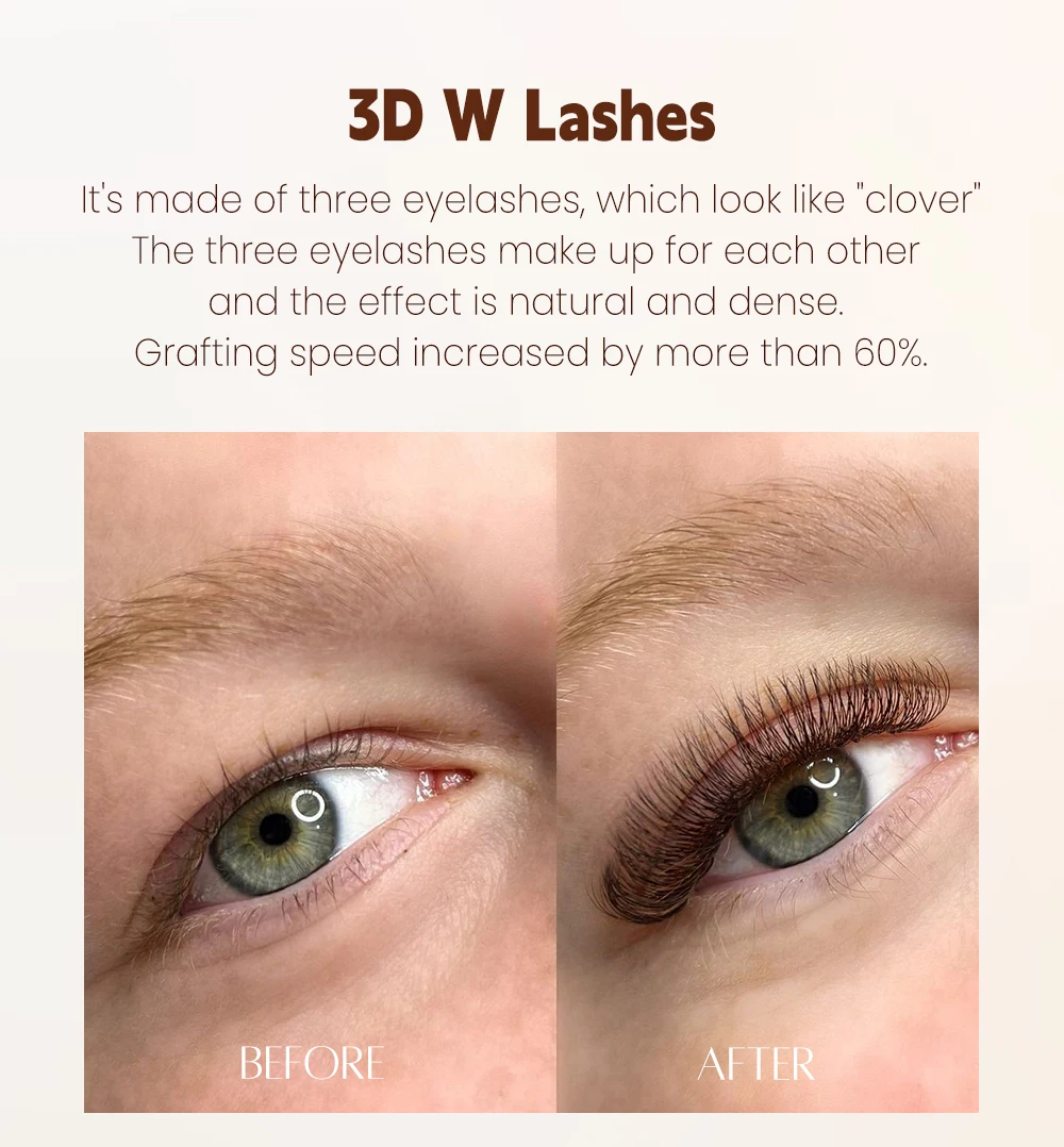 Yelix Schwarz-Braun 3D W-Form Volumen-Wimpern mit kleinerem Abstand, vorgefertigte Wimpern-Trays, professionelle Salon-Ausstattung, Großhandel, Großmengen – Detail 2