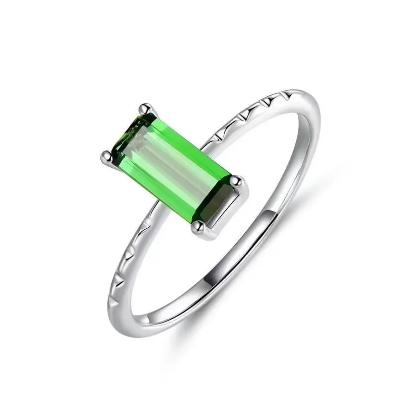 silver 925 trend simple Green crystal rings for women creative design fashion rectangular fine ring party jewelry gift