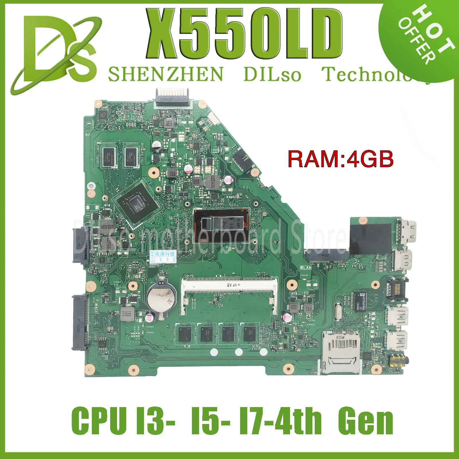 KEFU X550LD Laptop Motherboard  For ASUS VivoBook X550LC X550LA Y581L W518L X550LN W/4G-RAM I3-4005U I5-4200U I7-4500U 100% Test