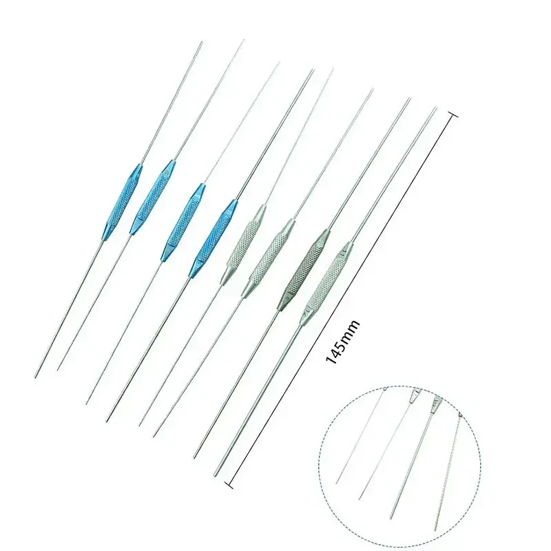 Instrumentos oftálmicos 4 peças/conjunto sonda de passagem lacrimal de ponta dupla descarga de aço inoxidável ferramenta de entupimento de sonda de titânio