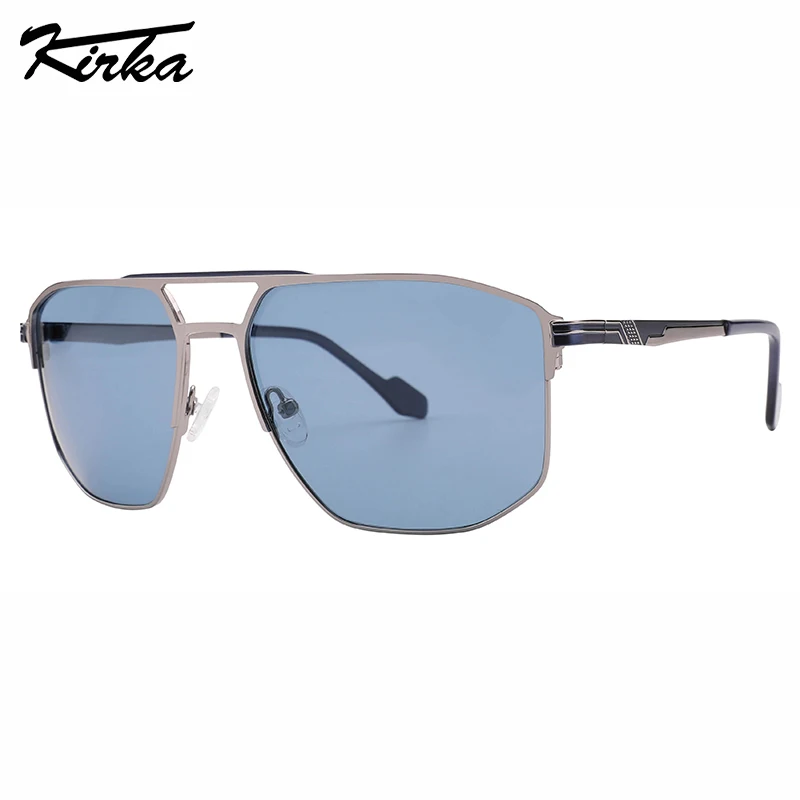 

Kirka Unisex Sunglasses Double Bridge Square Shine Metal Fashion Outdoor UV400 Sense of Tech Male Eyewear Vacation S4028