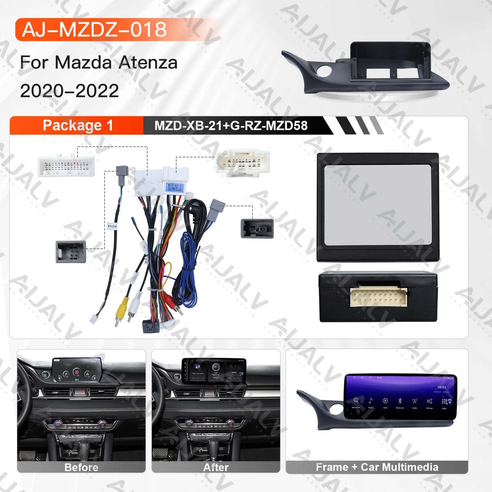 For12.3inch Mazda 2020-2022 Atenza LHD Carplay Original Panel  Stereo Upgrade 360Camera Frame+Cable+CANBUS (MZD-XB-21+G-RZ-MZD58