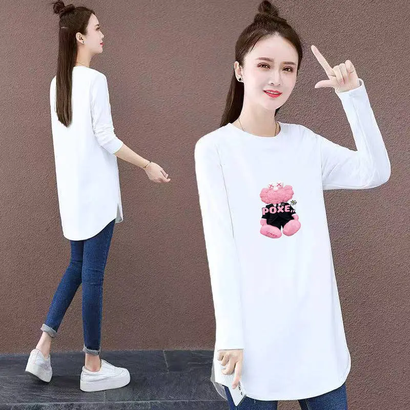 Fashion O-Neck Printed Letter Irregular T-Shirt Female Clothing 2023 Spring Autumn New Casual Pullovers Asymmetrical Tee Shirt