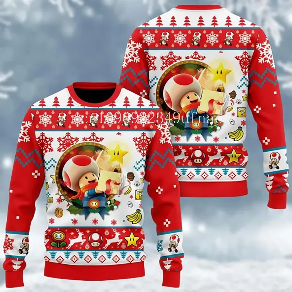 2025 disney camisola de natal masculino e feminino 3d feio suéter de natal feio natal super mario camisola animado presente de natal