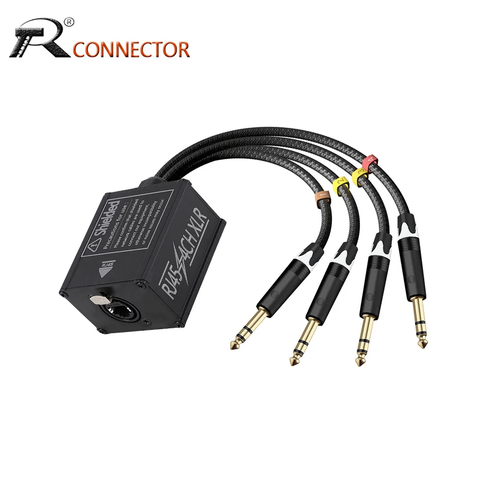 

Audio 4 Channel 6.35/6.5mm 1/4 Inch TRS Stereo Male Plug Cable to STP RJ45 CAT6 Female Network Signal Extender Splitter