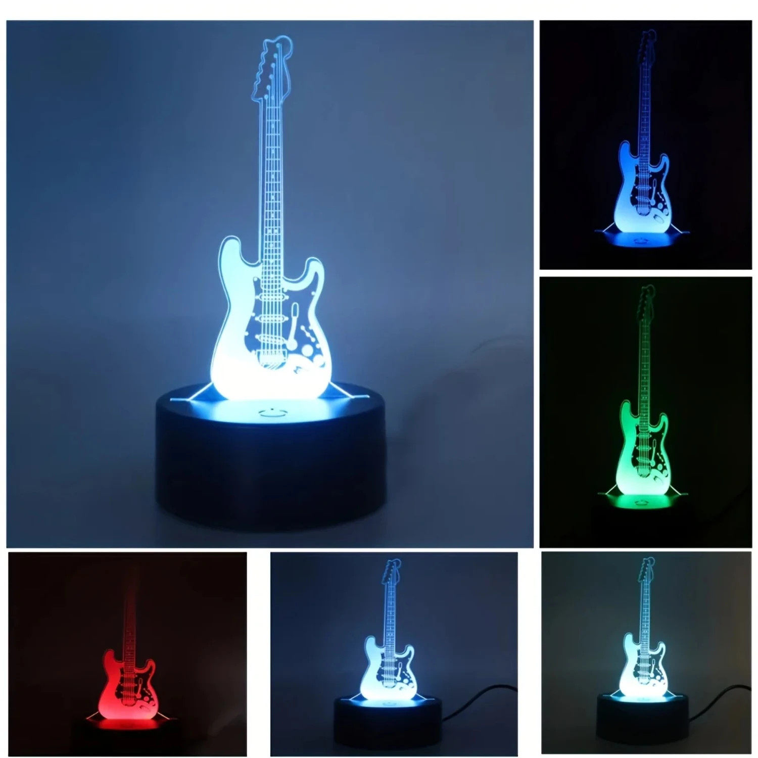 Guitarra estéreo 3D abajur, candeeiro de mesa acrílico com LED, branco quente luz de mesa, aconchegante atmosfera noturna, perfeito, único, novo