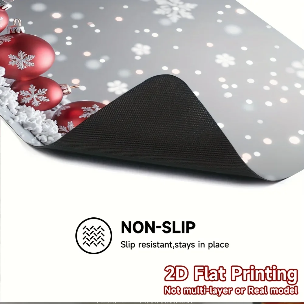 Red Christmas Baubles Snowflake Grey Background Stove Top Cover, Non‑Slip Heat Resistant Mat,Easy Clean Decor Electric Gas Stove
