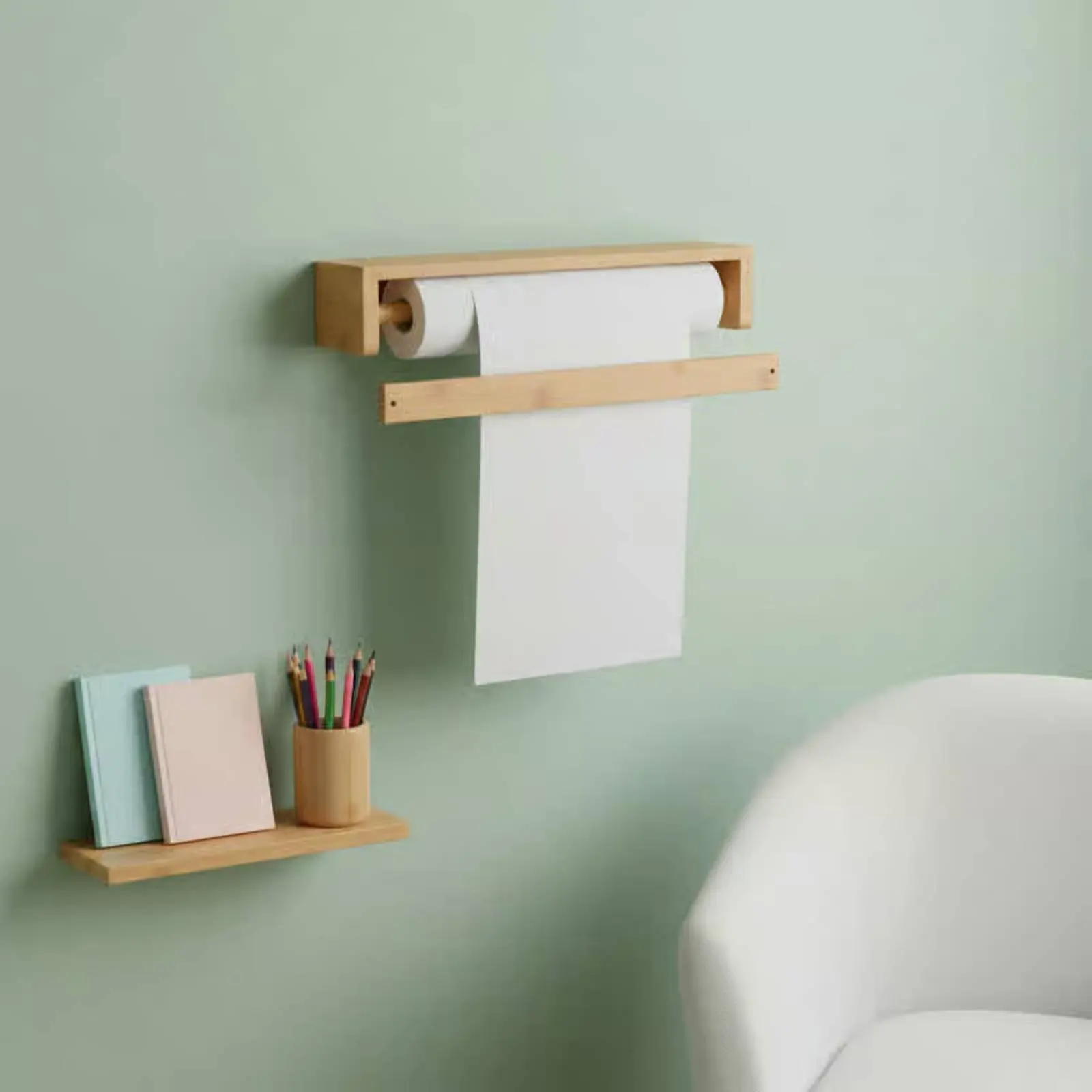 Wall Mounted Drawing Paper Rack Versatile Desktop Craft Paper Dispenser Art Supply Easy Tear-Away for Home Office, Kitchen
