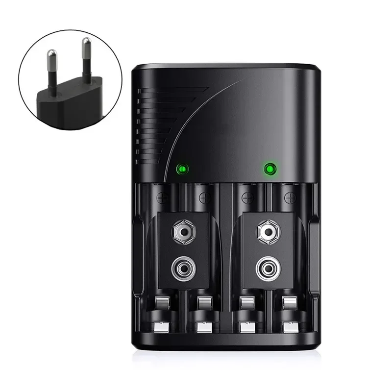 Carregador de bateria universal, parede de 4 espaços com luz led para baterias recarregáveis de 9v, 1.2v aa/aaa, bateria inteligente recarregável,