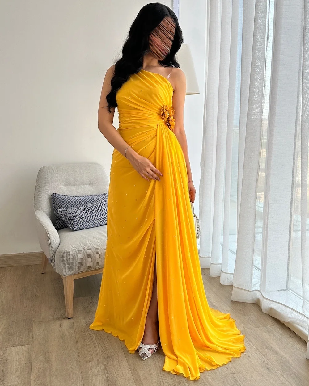 

Sleeveless Arabic Evening Dress Luxury Elegant Party Dresses Woman Flowers Customized Backless Sloping Shoulders Prom 2025