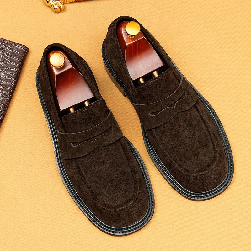 

YETTIES Men's Genuine Leather Suede Loafers, British Style Slip-On Soft Sole Casual Shoes, Round Toe Driving Moccasins for Men