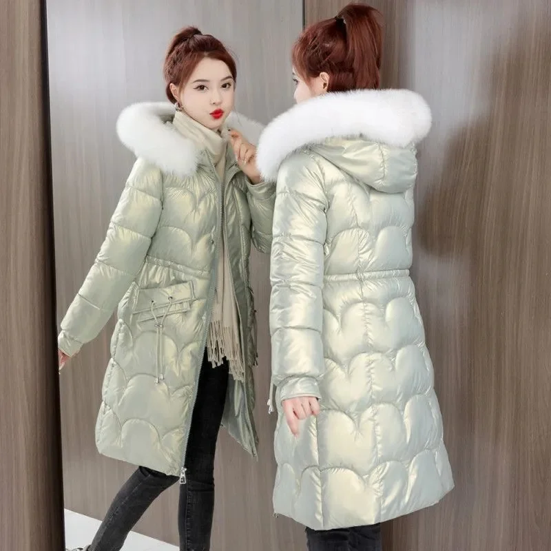 New Winter Parkas Women Jacket Hooded Thicken Warm Long Coat Casual Female Jacket Glossy Cotton Padded Outerwear