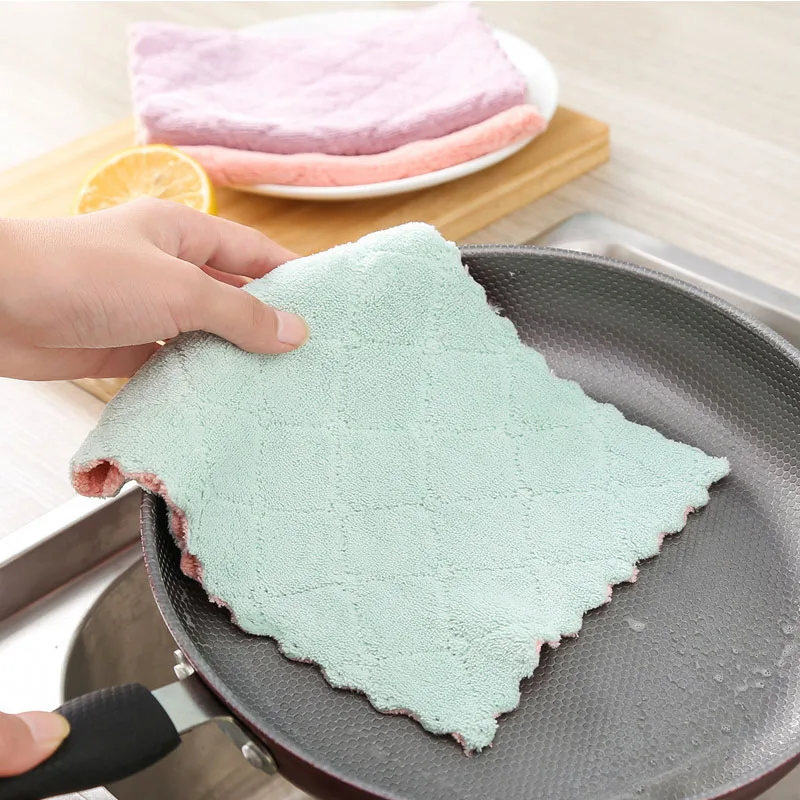 1pc Microfiber Towel Absorbent Kitchen Cleaning Cloth Non-stick Oil Dish Towel Rags Napkins Tableware Household Cleaning Towel