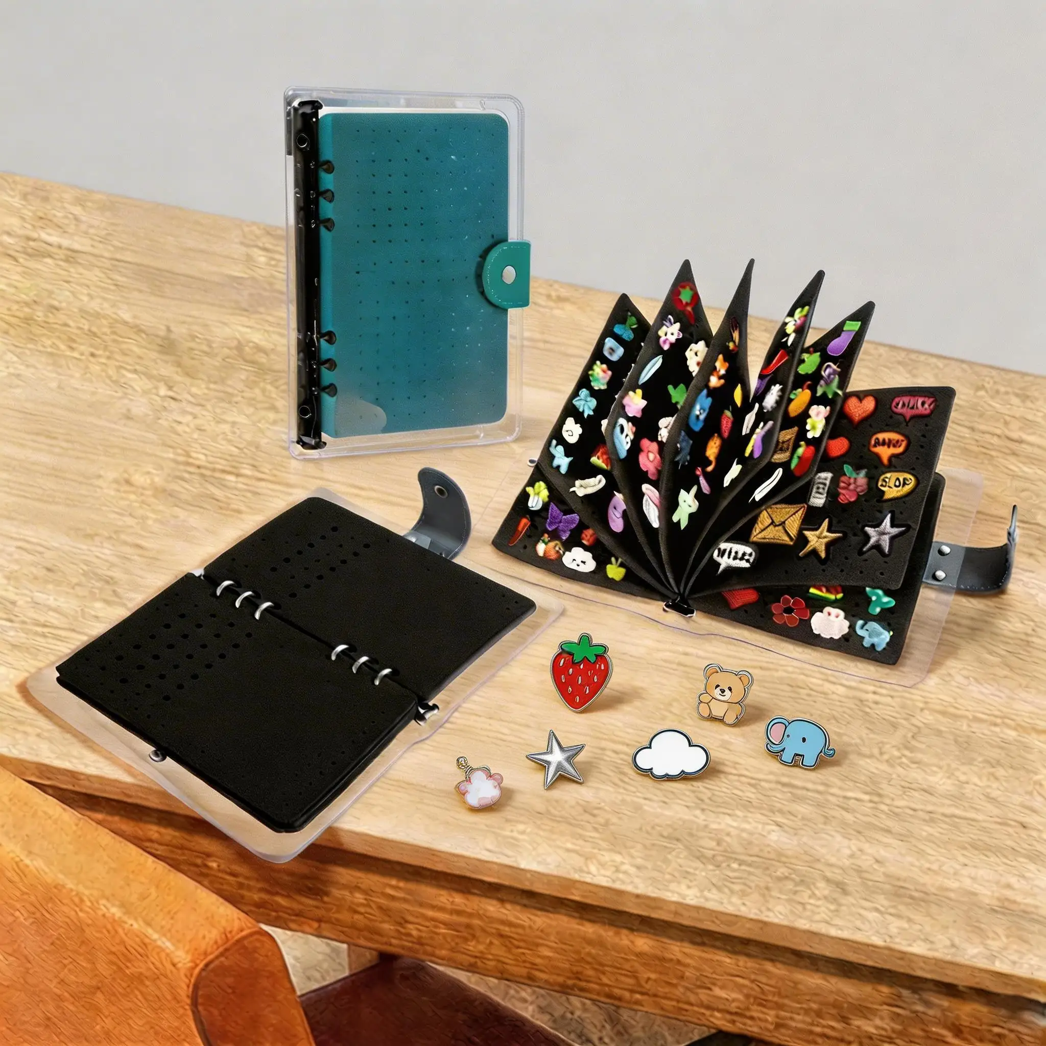 Emaille-Pin-Sammler-Album-Anzeigebuch mit durchsichtiger PVC-Abdeckung, 8-seitiges Pin-Buch, tragbarer Pin-Organizer, Ausweishalter, Pin-Sammlung