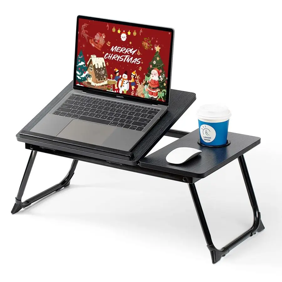 

Desk for Bed Couch, Adjustable Foldable Bed Table with Cup Holder, Breakfast Serving Tray, Portable Laptop Lap Desk Stand for Wo