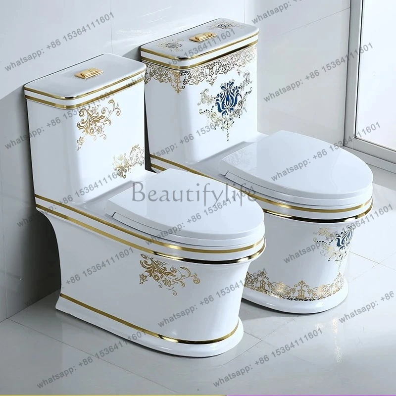 Household color gold five-hole super swirl siphon toilet anti-blocking flush toilet silent toilet