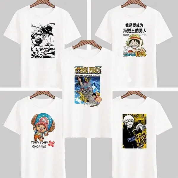 

One Piece Luffy Anime T-shirt 2025 Summer White Cotton Crew Logo Yellow Straw Hat Running Pose Casual Tee for Men