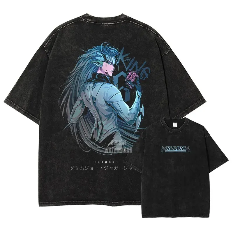 Japan Classic Hot-blooded Anime Bleach Aizen Sousuke Graphic Tee Men Women Oversized Washed Vintage T-Shirt Harajuku Cotton Tops