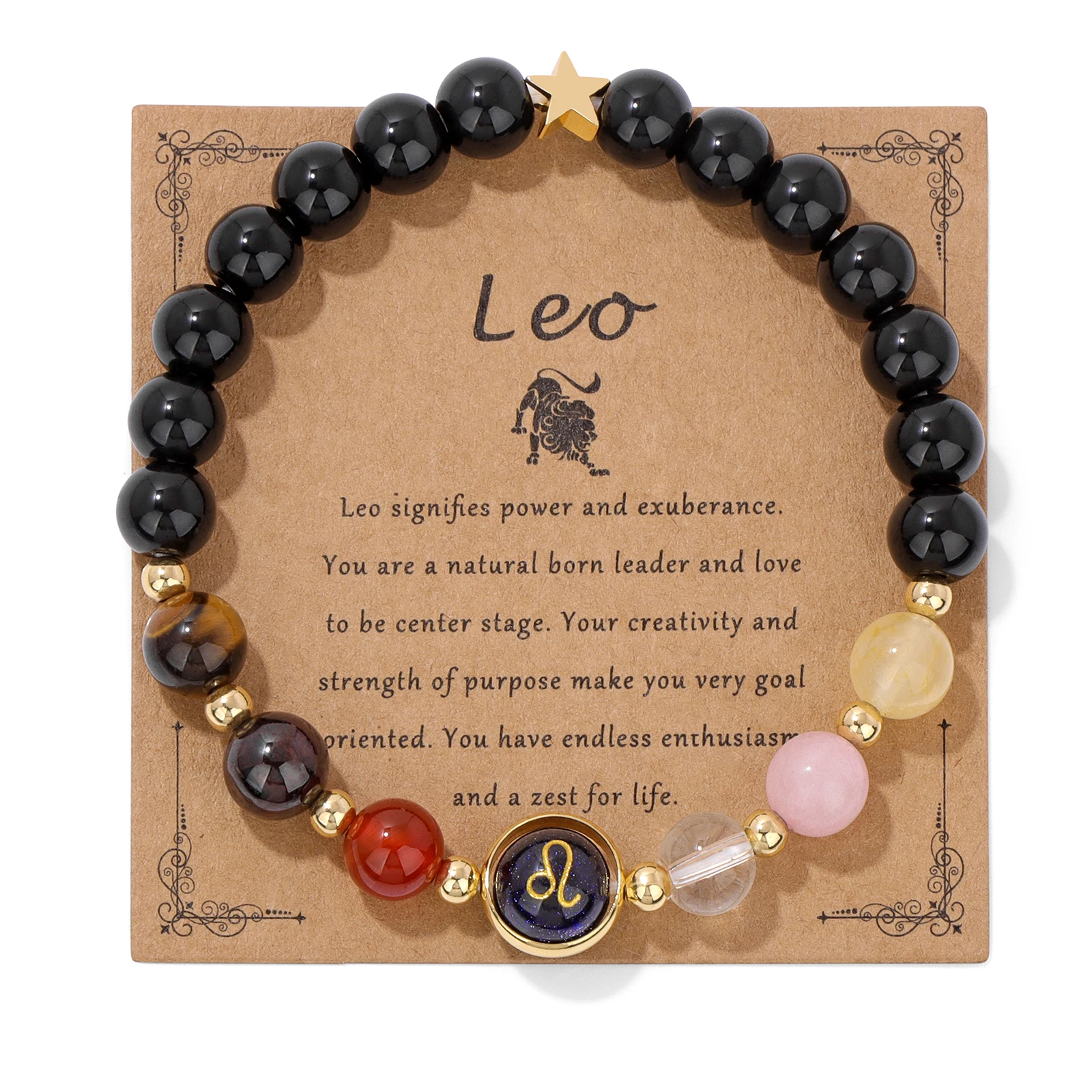 Sagittarius Leo Charm Bracelet 12 Zodiac Sign Constellation Bracelet Natural Turquois Lapis Lazuli Agates Stone Bead Bangle Gift