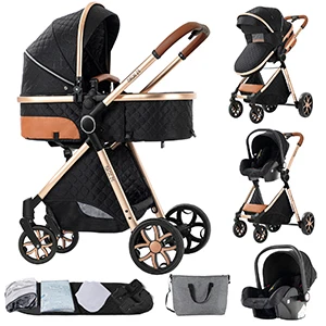 Luxus-Kinderwagen 3-in-1 mit Autositz, Neugeborenen-Sicherheitsgurt mit fünf Punkten, Vierrad-Kinderwagen, stoßdämpfend, faltbar, für Flugreisen und lange Fahrten, mit explosionsgeschützten EVA-Rädern