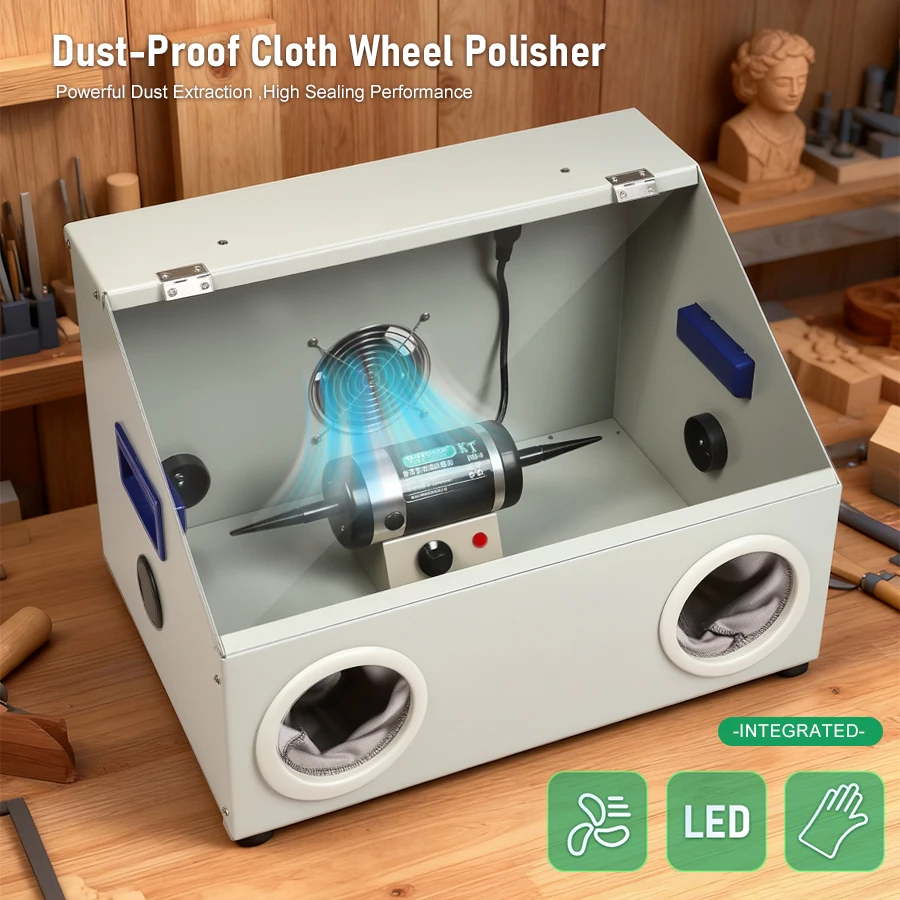 200W Buffer Grinder Jewelry Bench Polisher Adjustable Variable Speed Polishing Machine with Exhaust Fan Blower, Dust Collector,