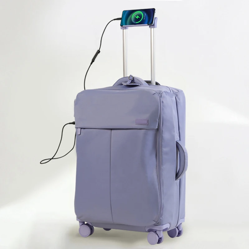 

New Luggage with USB Phone Holder 20/24 inch Trolley Case Female Suitcase Trip Cabin Ultralight Password Suitcase Male Cloth Box