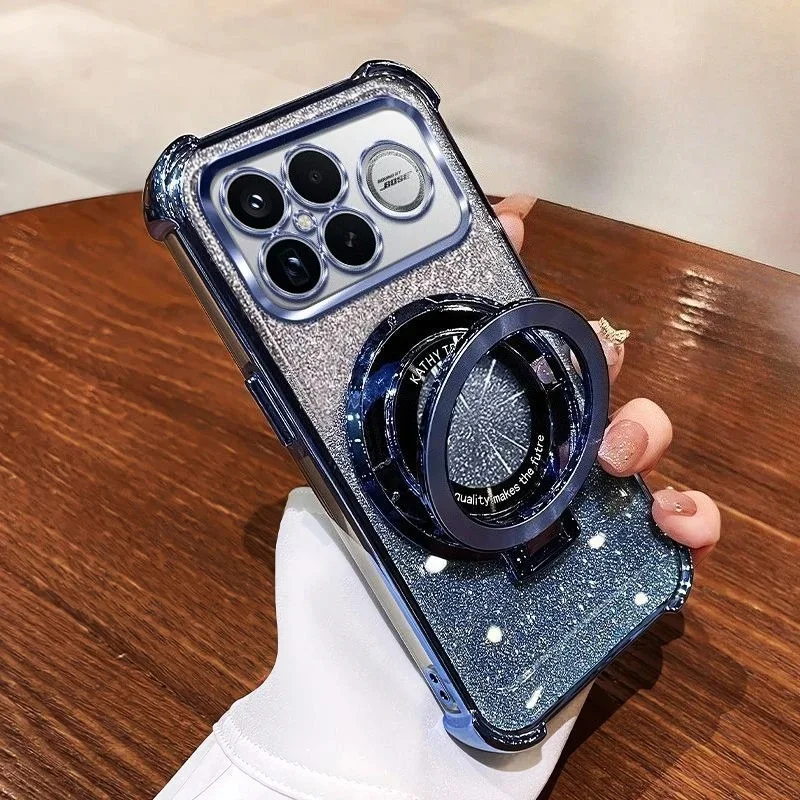 Stoßfeste Glitzer-Magnet-Halterung mit Beschichtung für Xiaomi 17T, Xiaomi17t, 17 Pro Max, 17 Ultra – Schutzhülle mit Ständer