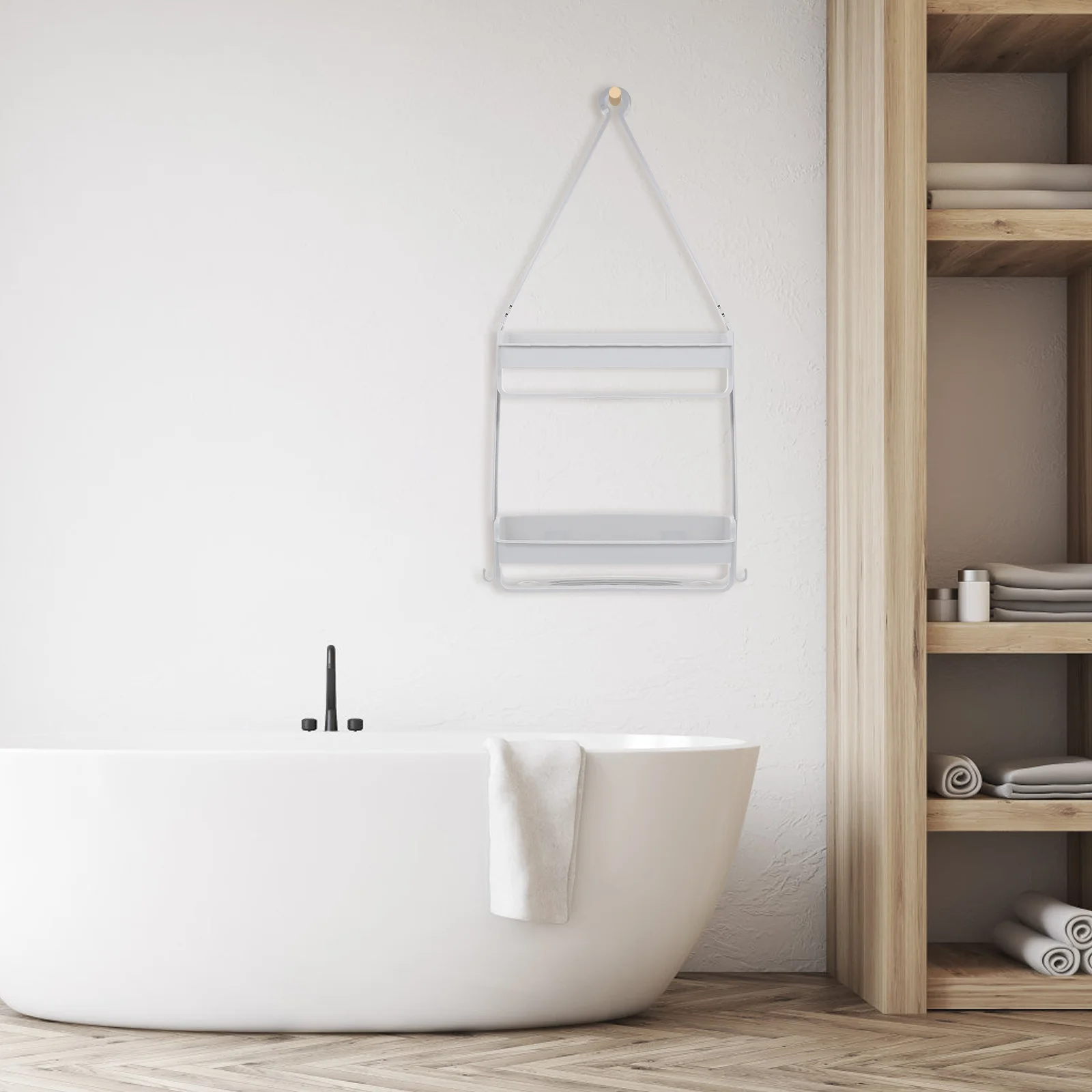 

1pc Bathroom Storage Double-Layer Pp Strong Toiletries Organizer Hanging Basket For Shower Home Supplies Storage