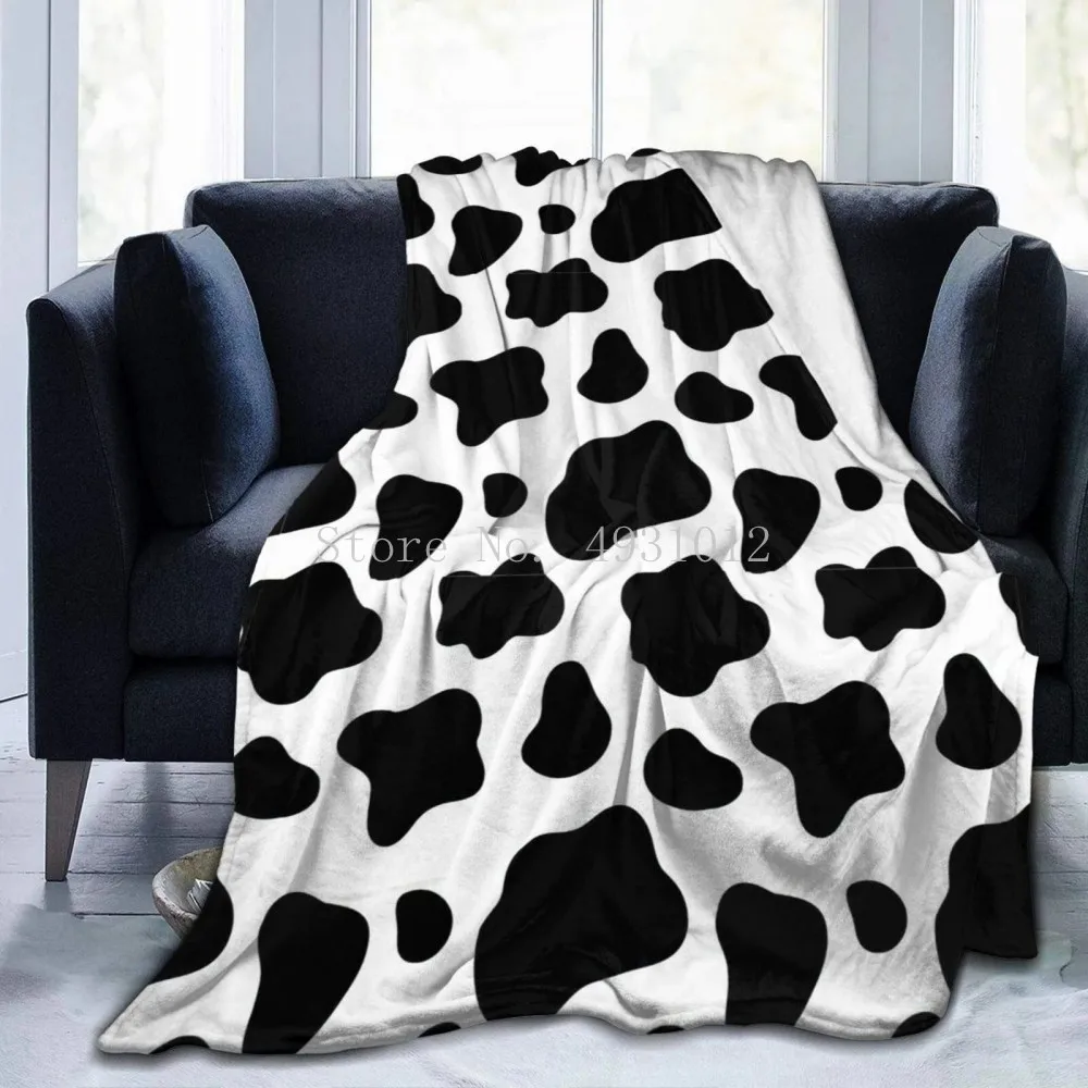 Cow Print Throw Blanket Black and White Animal Theme Blanket Soft Flannel Fleece Warm Blanket fors Adults Bed Couch Camping