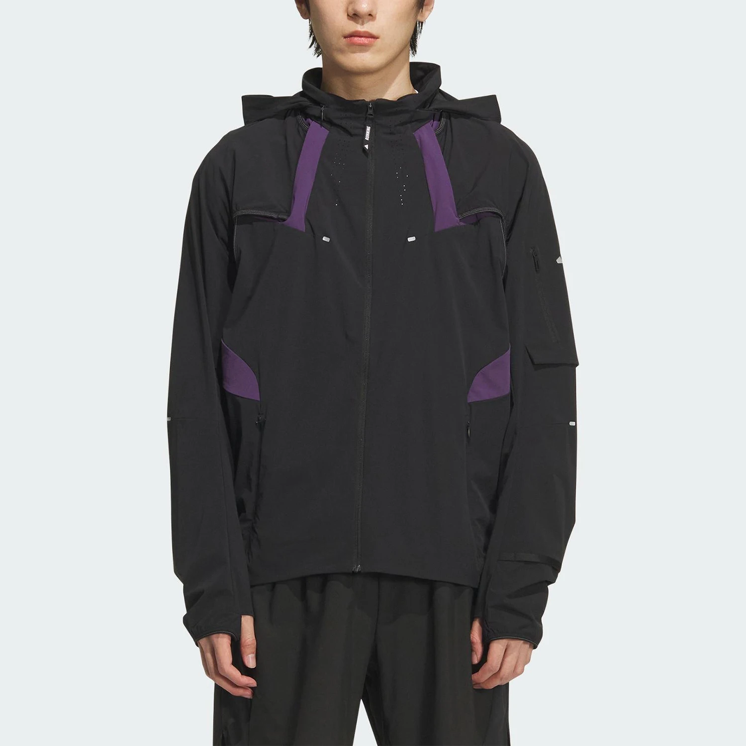 Adidas Authentic New Men's Black Purple Lightweight Windproof Storage Jacket KF4924