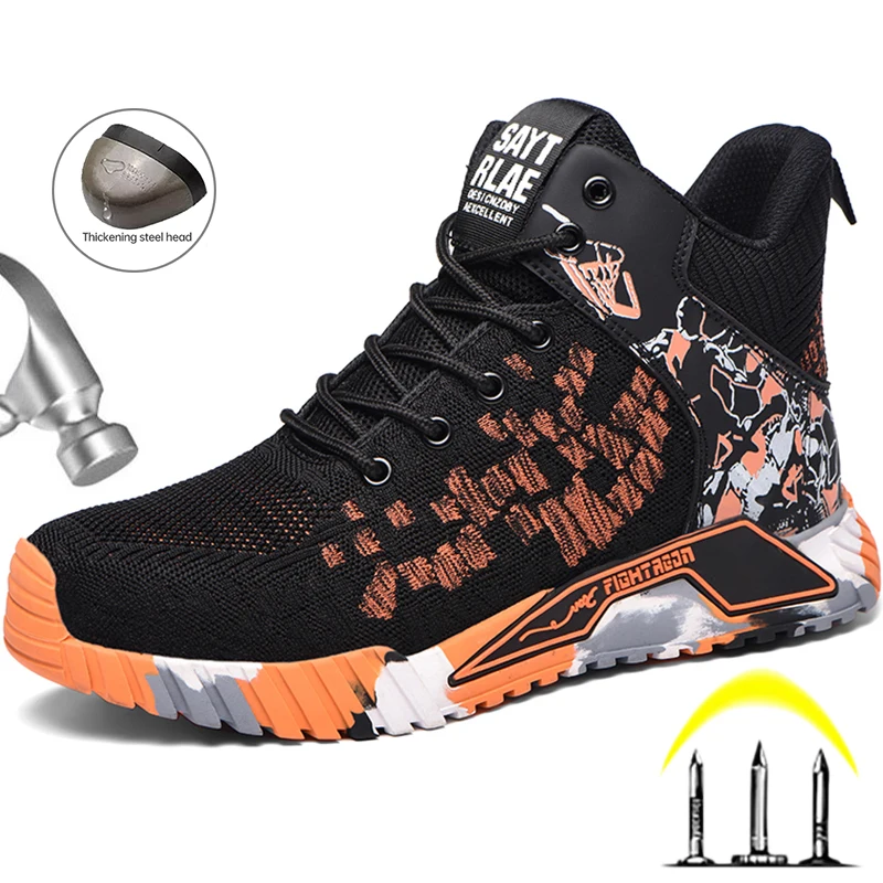 Work Safety Boots Men Work Shoes Steel Toe Safety Shoes Men lightweight Indestructible Boots Anti-puncture Work Sneakers Male