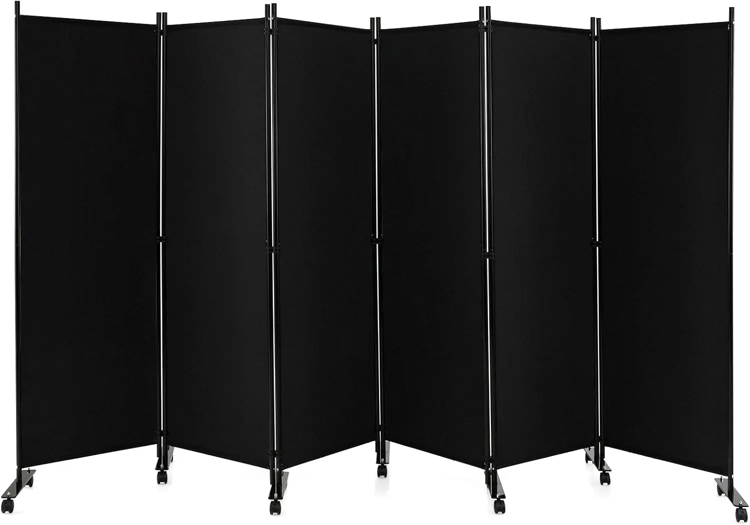6 Panel Folding Room Divider, 6FT Rolling Privacy Screen with Lockable Wheels, Portable Room Partition Screen, Freestanding Wall