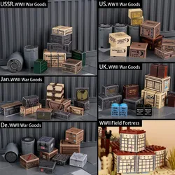 WW2 Germany Military Goods Building Blocks Supplies War Material Box Soldiers Figures Container Sticker Box Bricks Toy Boys Gift