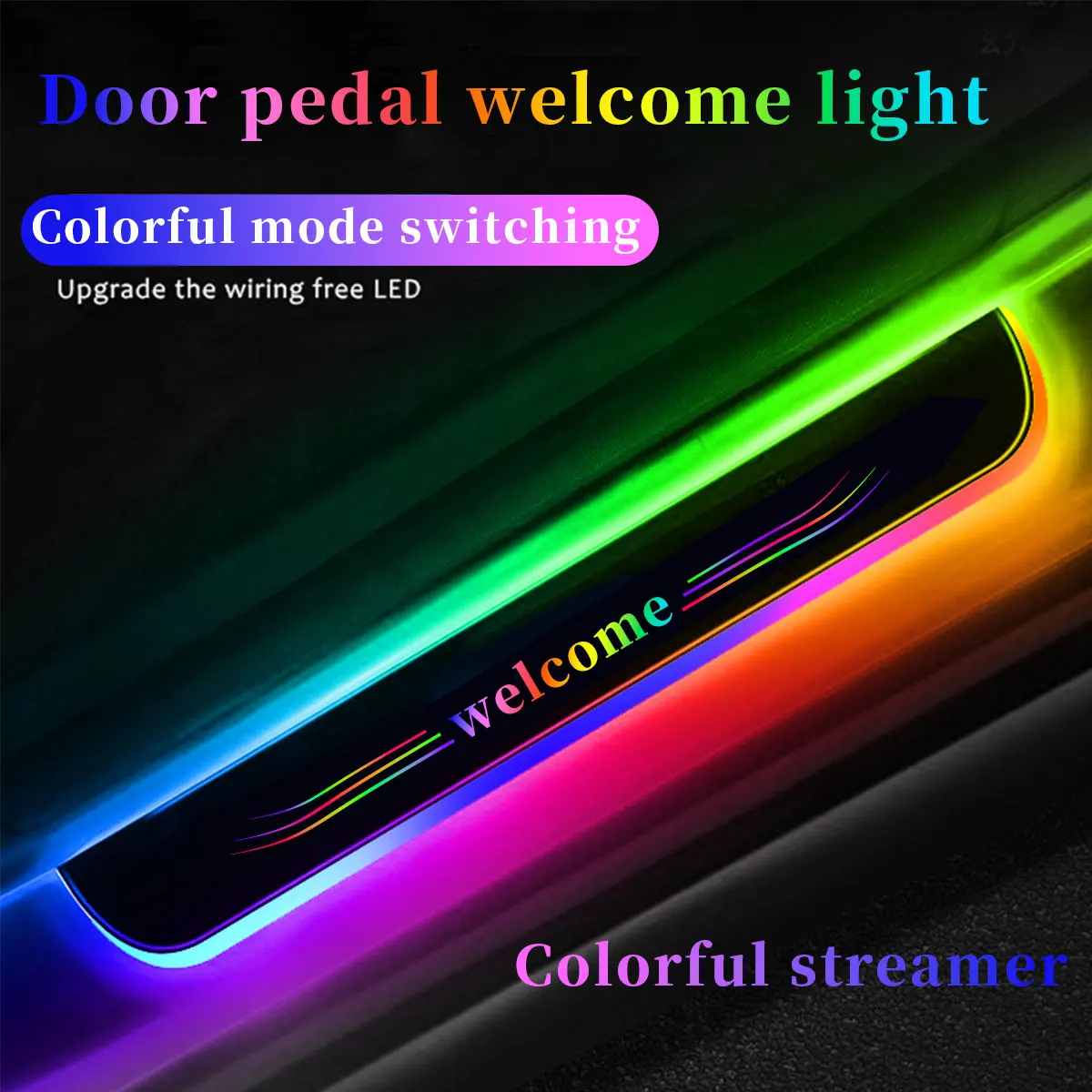 Customized 4PCS car threshold bar LED free wiring welcome atmosphere light intelligent induction magic streamer decorative light