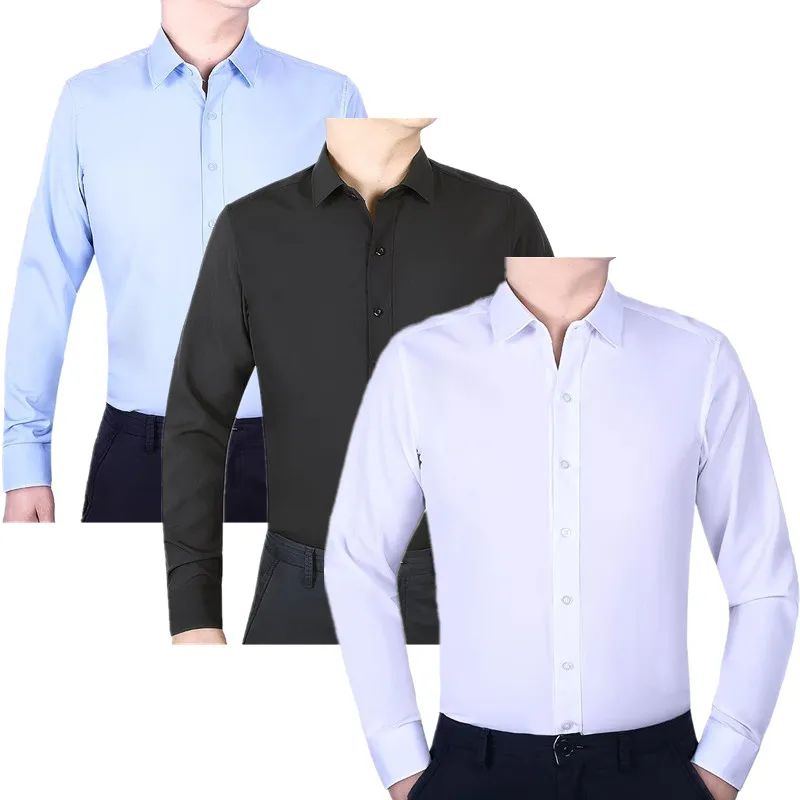 

Новая мужская деловая белая рубашка 2026 года, формальная офисная рубашка с длинным рукавом и отложным воротником, модная простая однотонная мужская рубашка