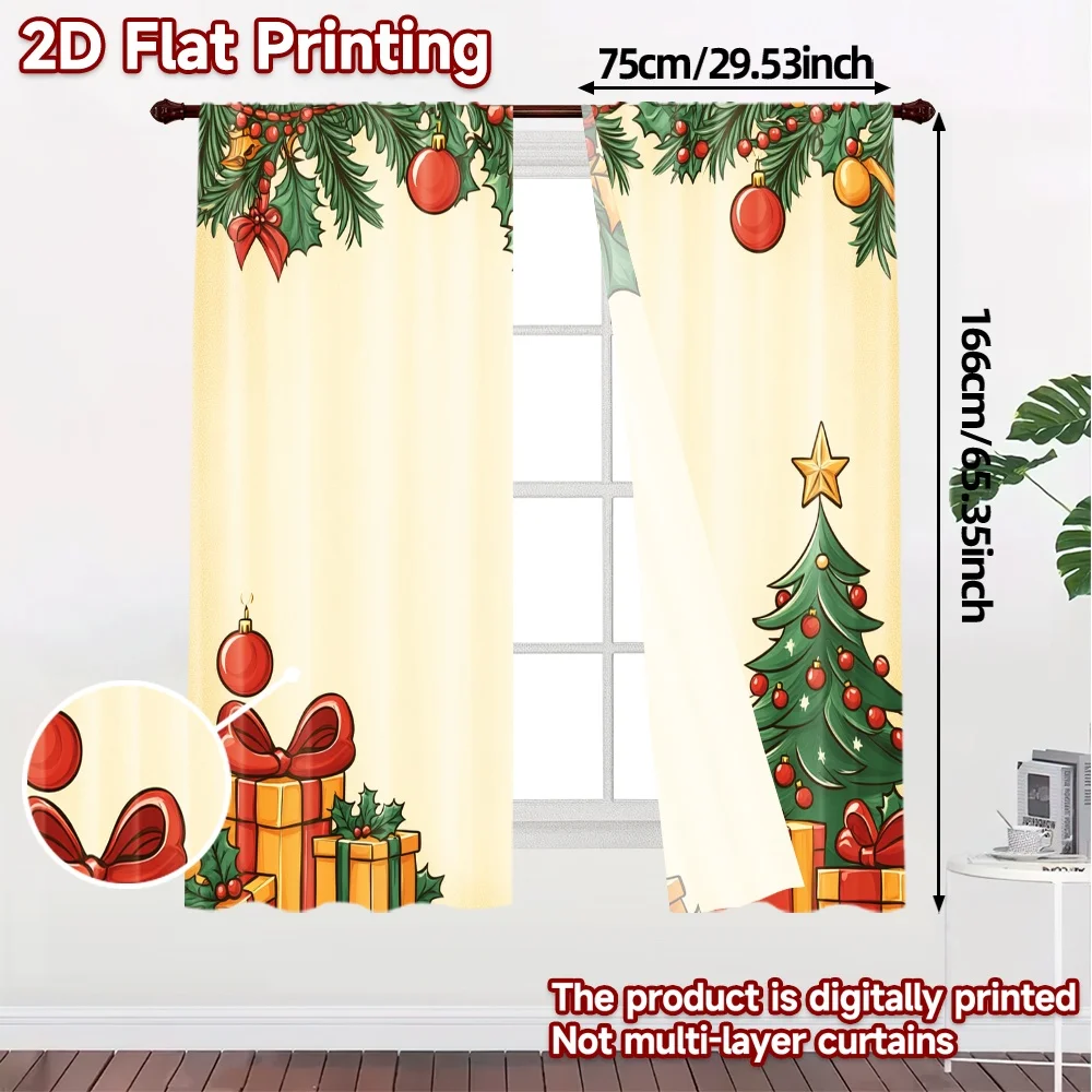 2pcs,Curtains Christmas Tree Gifts Holly Wreath (3) Modern Modern Curtains Yarn Curtains Decorations Inside Suitable for