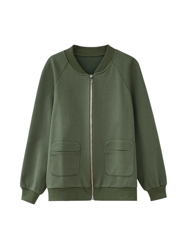 Faionable ort Baseball Jaet Women's plus Size Loose Versatile Ele Sle Long Sve Zipper Closure Striped Pattern