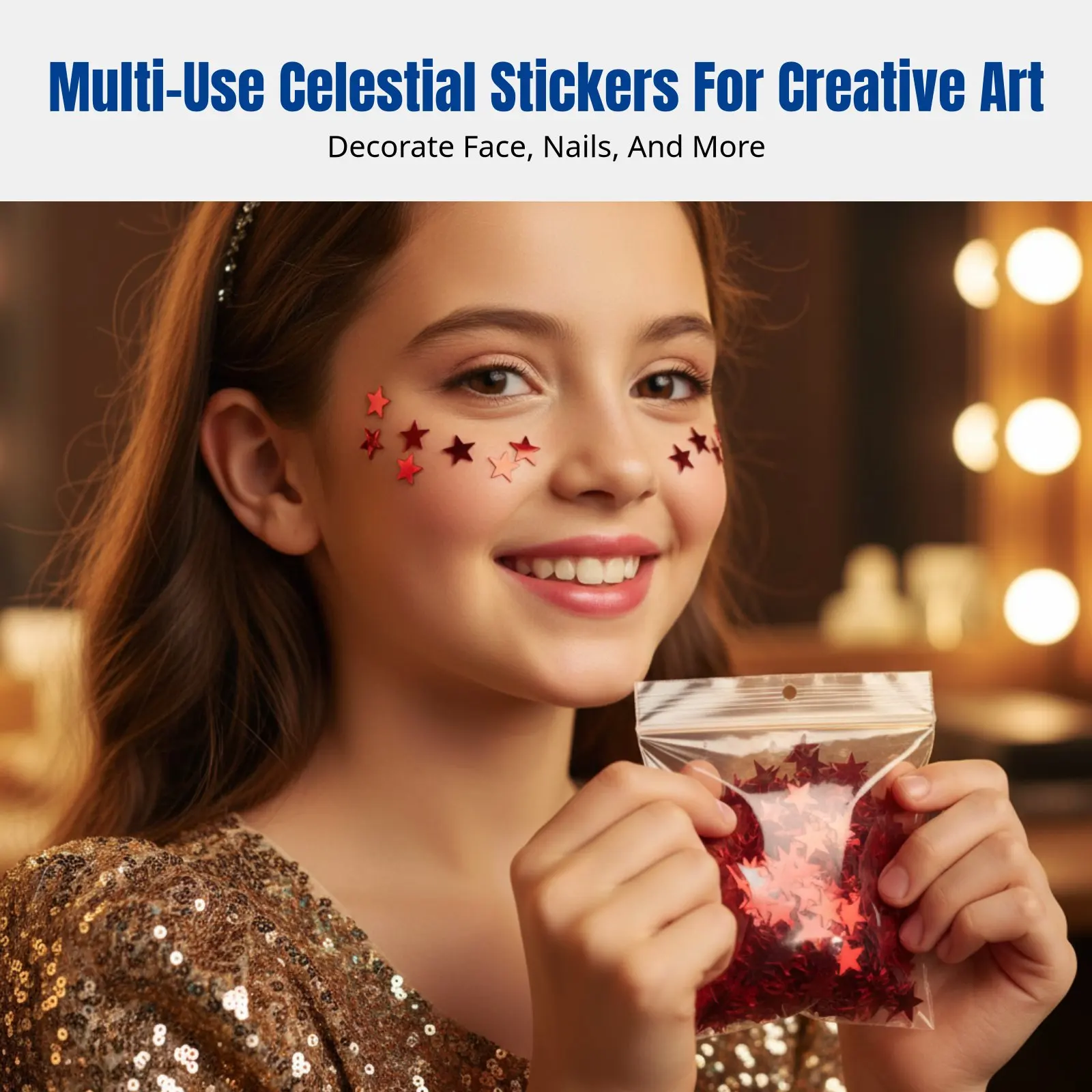 Celestial Face Stickers, Pentagram Decoration, Glow Makeup Accessory, Kids Stage Performance, Multicolor Options view 3