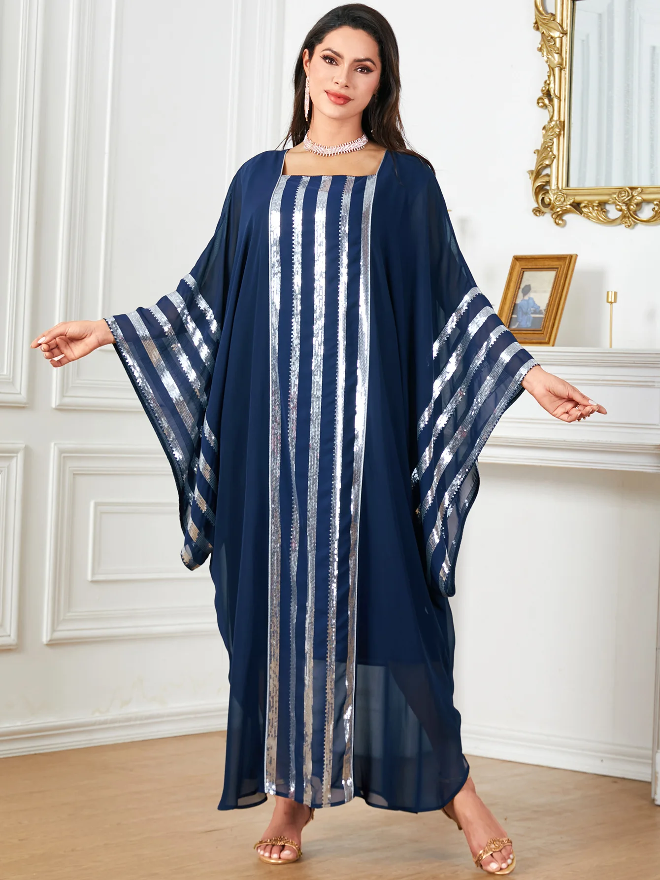 

Ramadan Eid Mubarak Dubai Kaftan Abaya Turkey Muslim Evening Dress Islam Clothing African Dresses For Women Caftan Sequins Dress