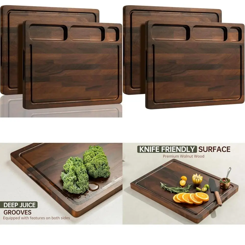 

17x13 Inch Dark Walnut End Grain Cutting Board with Handle, Double-Sided for Meat, Veg, Fruit, Cheese