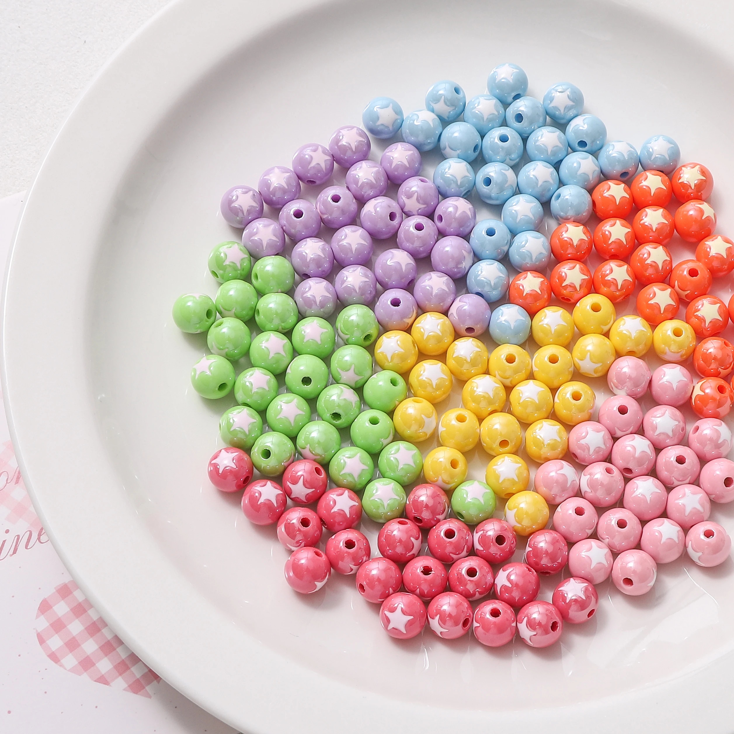 2-10pcs 10x9mm Acrylic Star Round Beads 2mm Hole Various Colors DIY Phone Case Bracelets Necklaces Craft Accessories Making