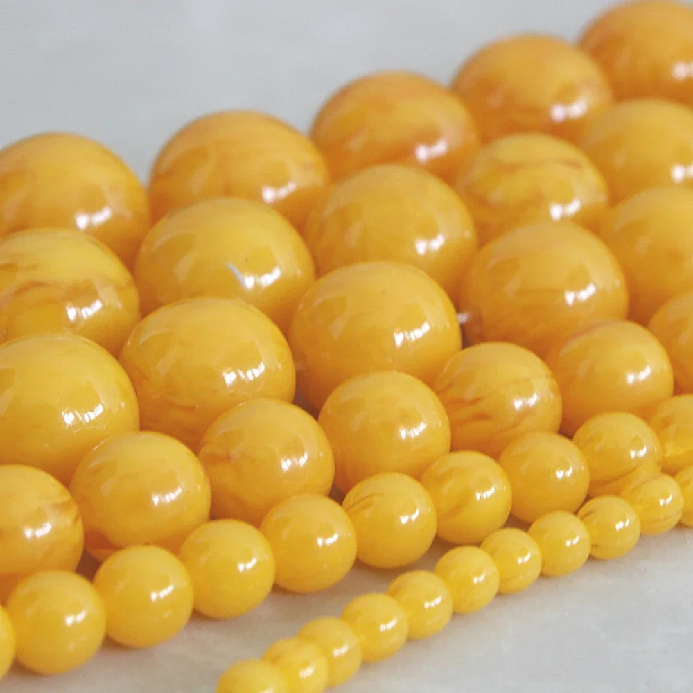 Round Resin Beeswax Ivory Gems 6-14mm Imitation Amber Loose Beads DIY Jewelry Making Necklace Bracelet Crimp End Beads