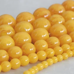 Charm Round Loose Beads for Jewelry Making Imitation Amber Beeswax Yellow DIY Bracelets Necklace 6-14mm Earring Gift Accessories